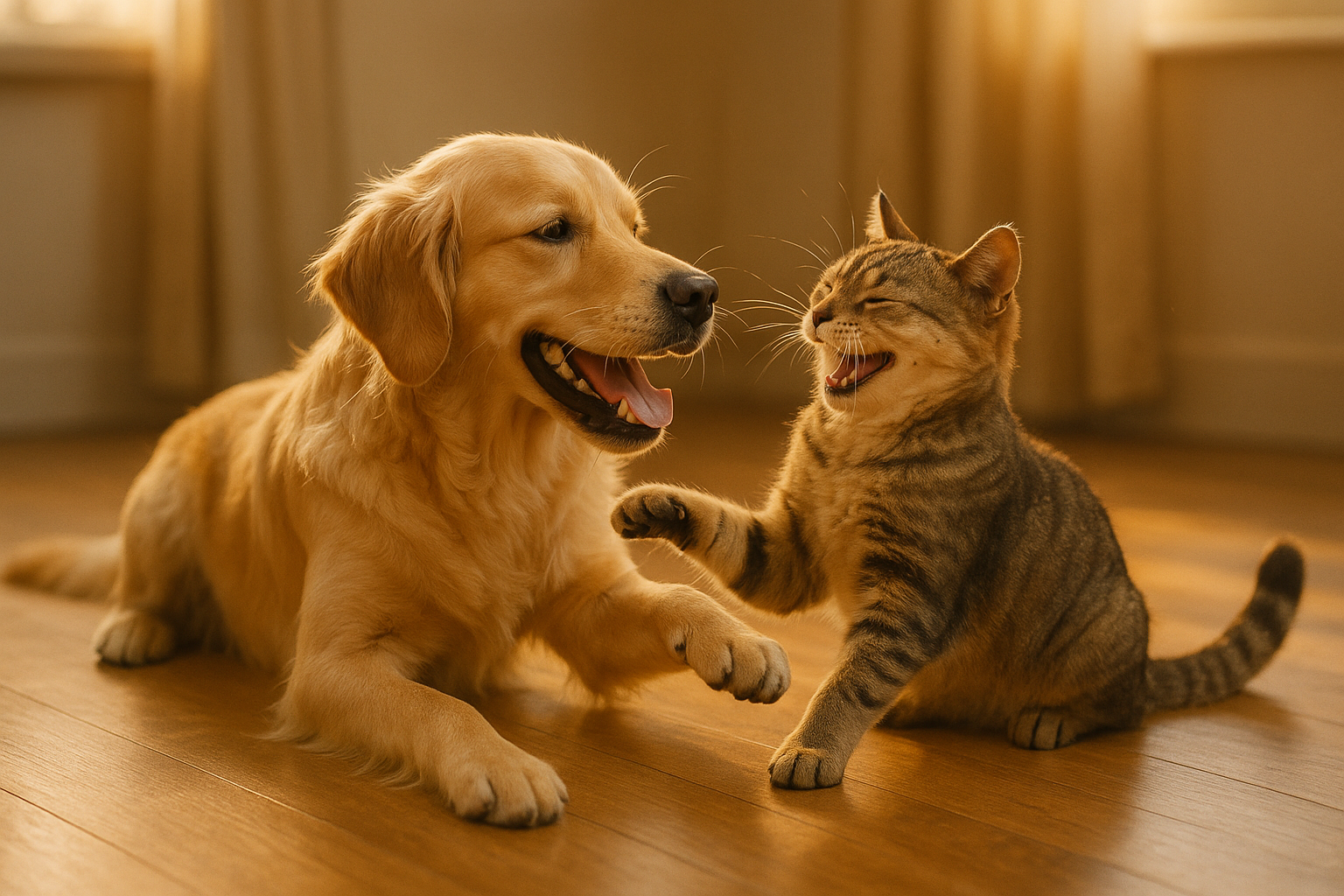 un chien et un chat jouant ensemble